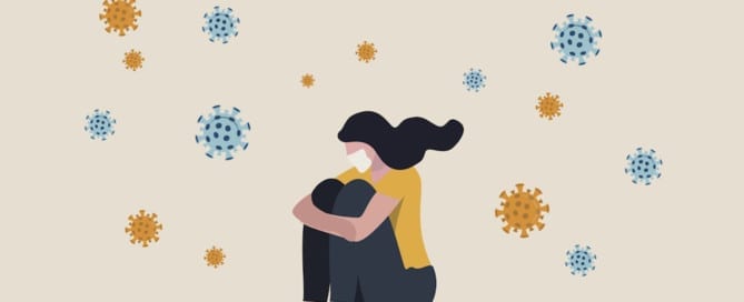 Fatigue drawing with covid surrounding them